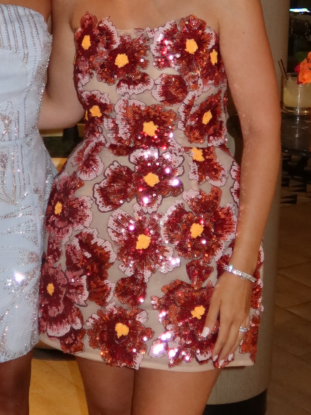 Bronx and Banco Pink Strapless Floral Sequin Mini Dress - Picture 4 of 4